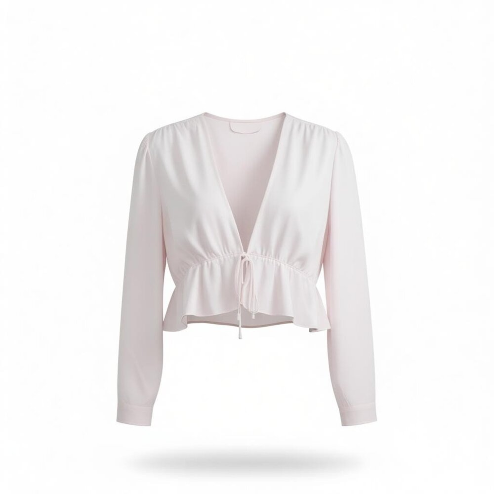Sunday Best Aritzia Cropped Fabric Blouse Top Soft Pink Peplum Crepe Size M